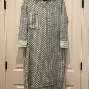 ZARA Light Sage Printed Women's Long Shirt Embroidered Dress